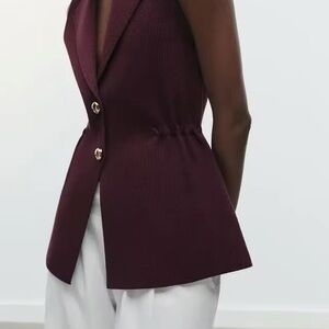 NWT Zara Burgundy Blazer Vest with Gold Buttons